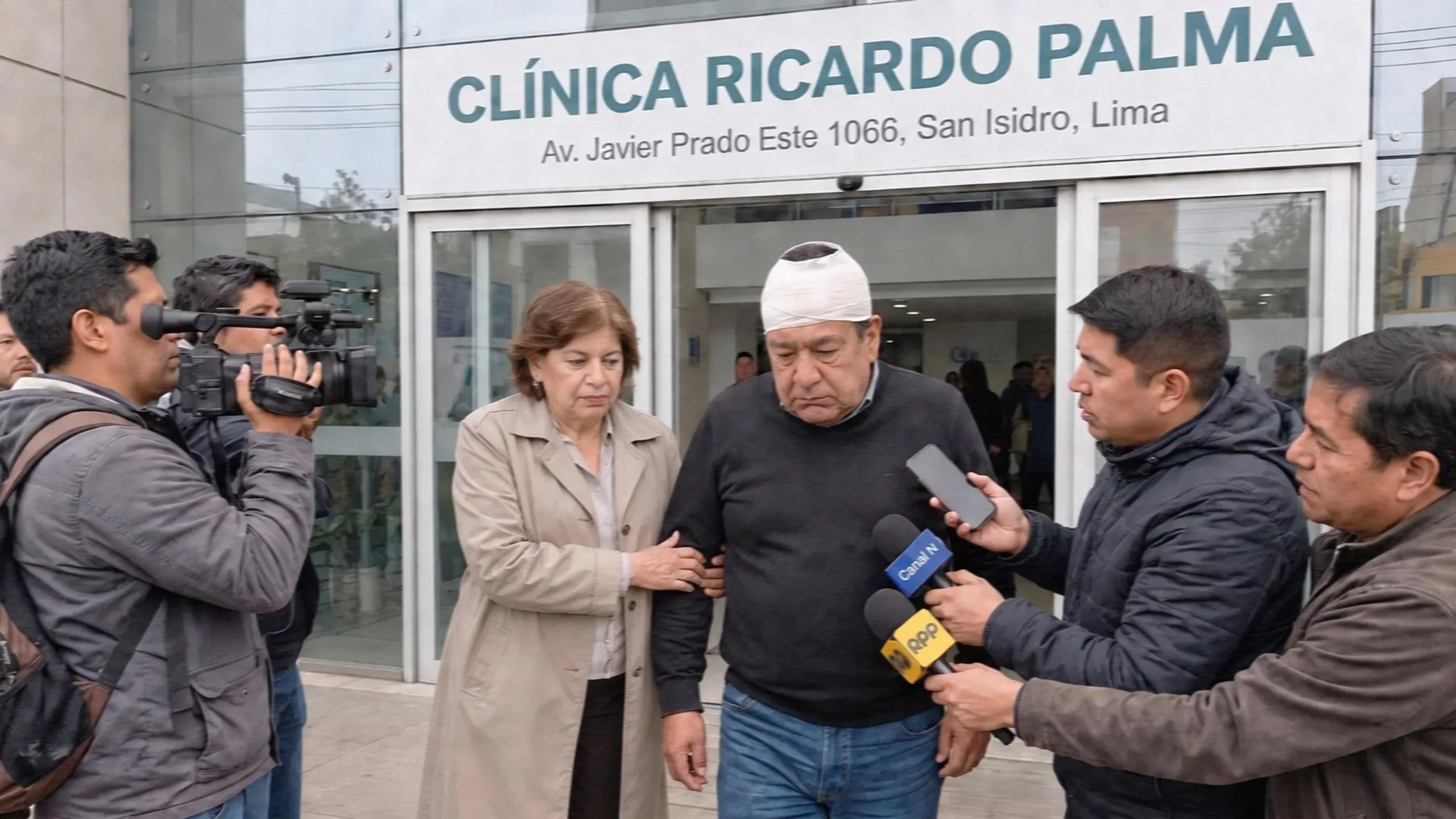 Carlos Añaños hace una declaración a la prensa a la salida de la Clínica Ricardo Palma