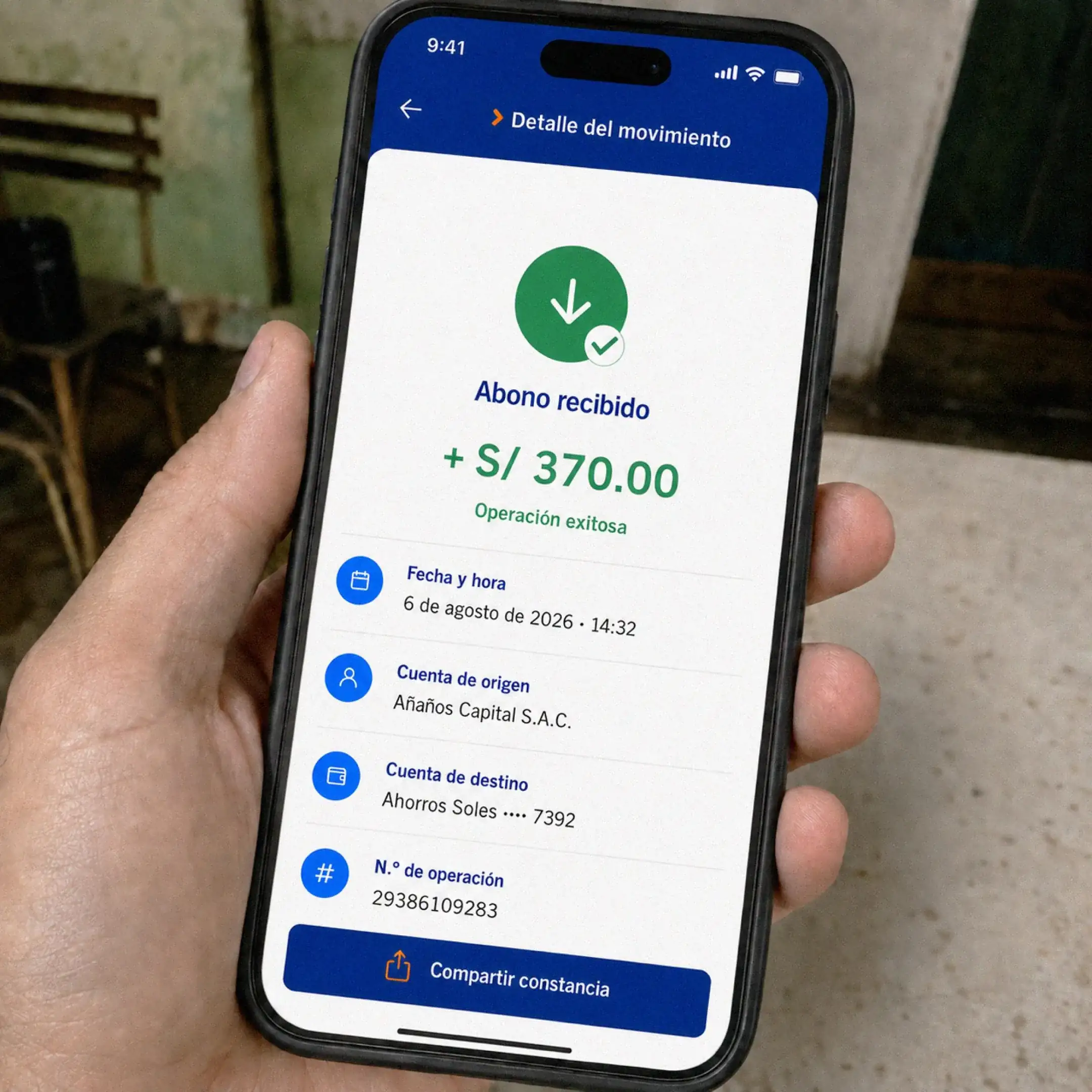 Comprobante BBVA — transferencia recibida de Bergmann Core